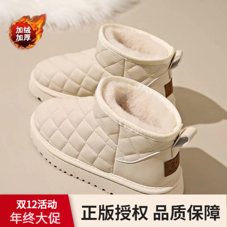 红蜻蜓牌雪地靴女2023新款冬季皮毛一体女鞋防水加绒白色保暖棉鞋