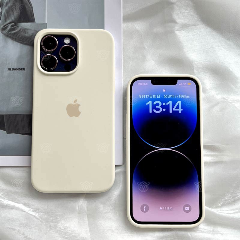 古董白苹果15打工人iPhone14ProMax液态硅胶11/12/13大孔Xr手机壳