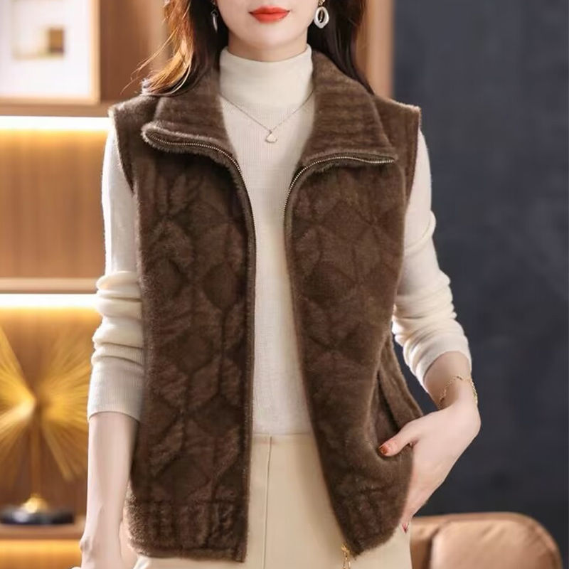 年轻妈妈仿水貂马甲洋气背心中老年女士短款坎肩大码上衣外套