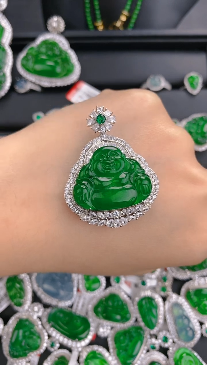 【闪购商品】翡翠吊坠(不含链)银S925镶嵌佛公