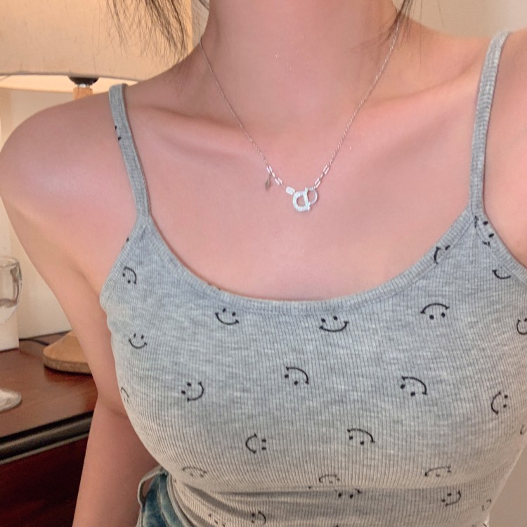 合金项链 通体925银CD字母项链女星星流苏锁骨链设计感高级颈链