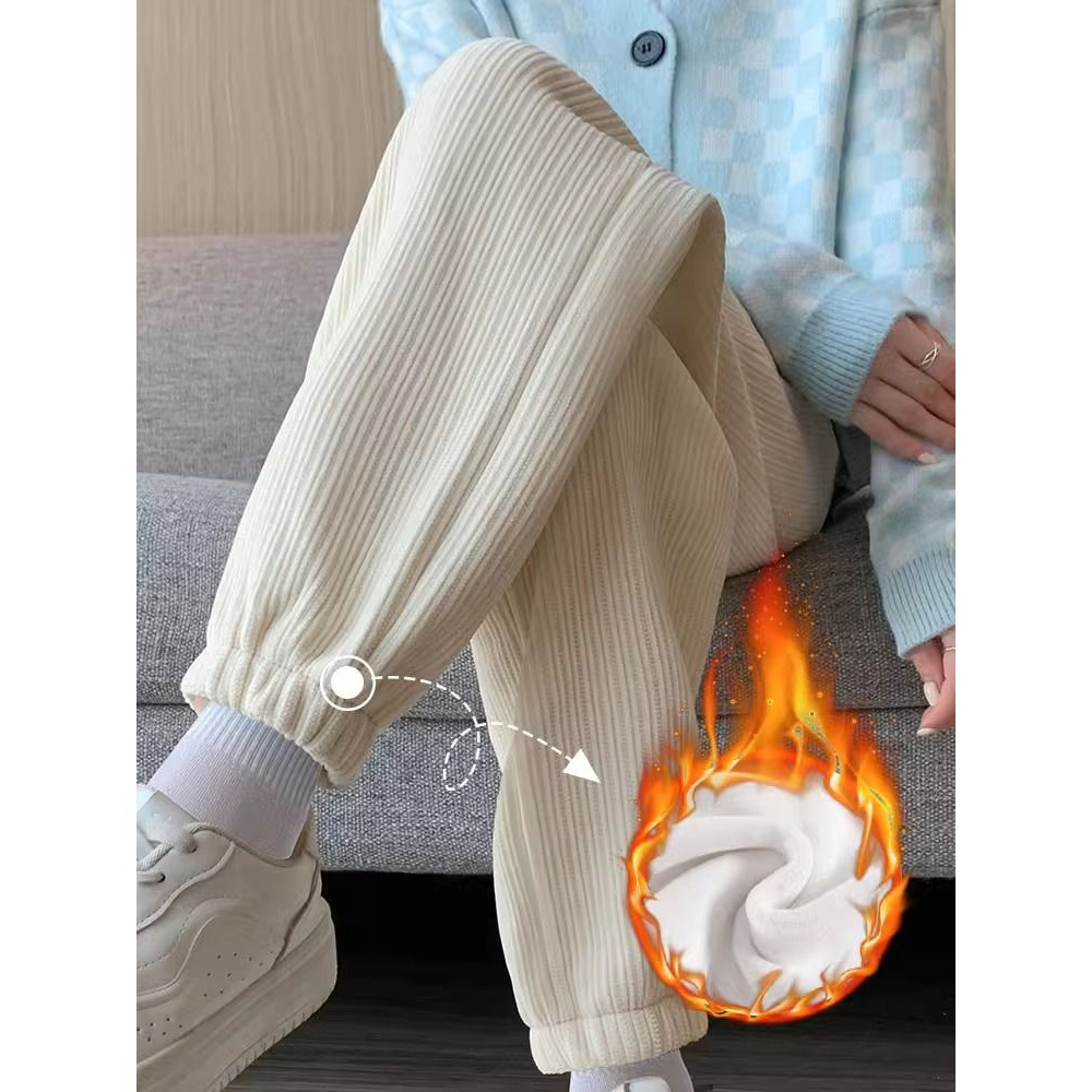 雪尼尔运动裤女裤2023新款束脚裤休闲秋冬季加绒加厚灯芯绒裤子