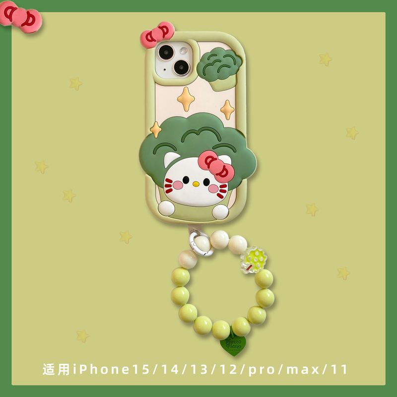 iPhone15promax苹果14西兰花KT猫手机壳13硅胶12全包11手链保护套