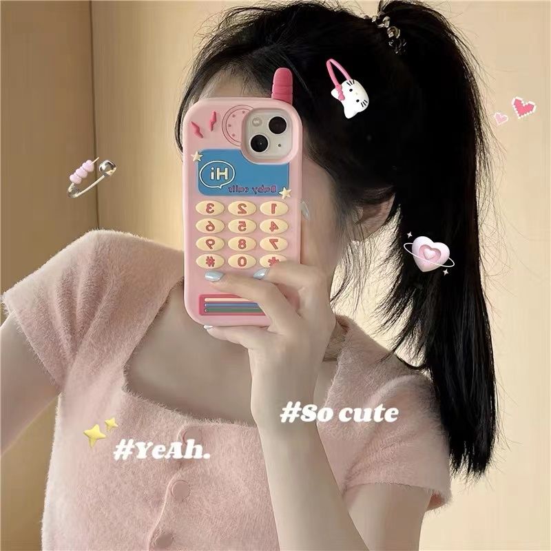 日韩ins少女心粉色大哥大适用苹果15手机壳iPhone14ProMax新款13