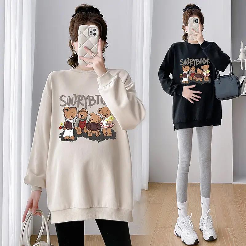 孕妇套装时尚大码上衣女2023春秋新款宽松休闲卡通卫衣打底衫冬季