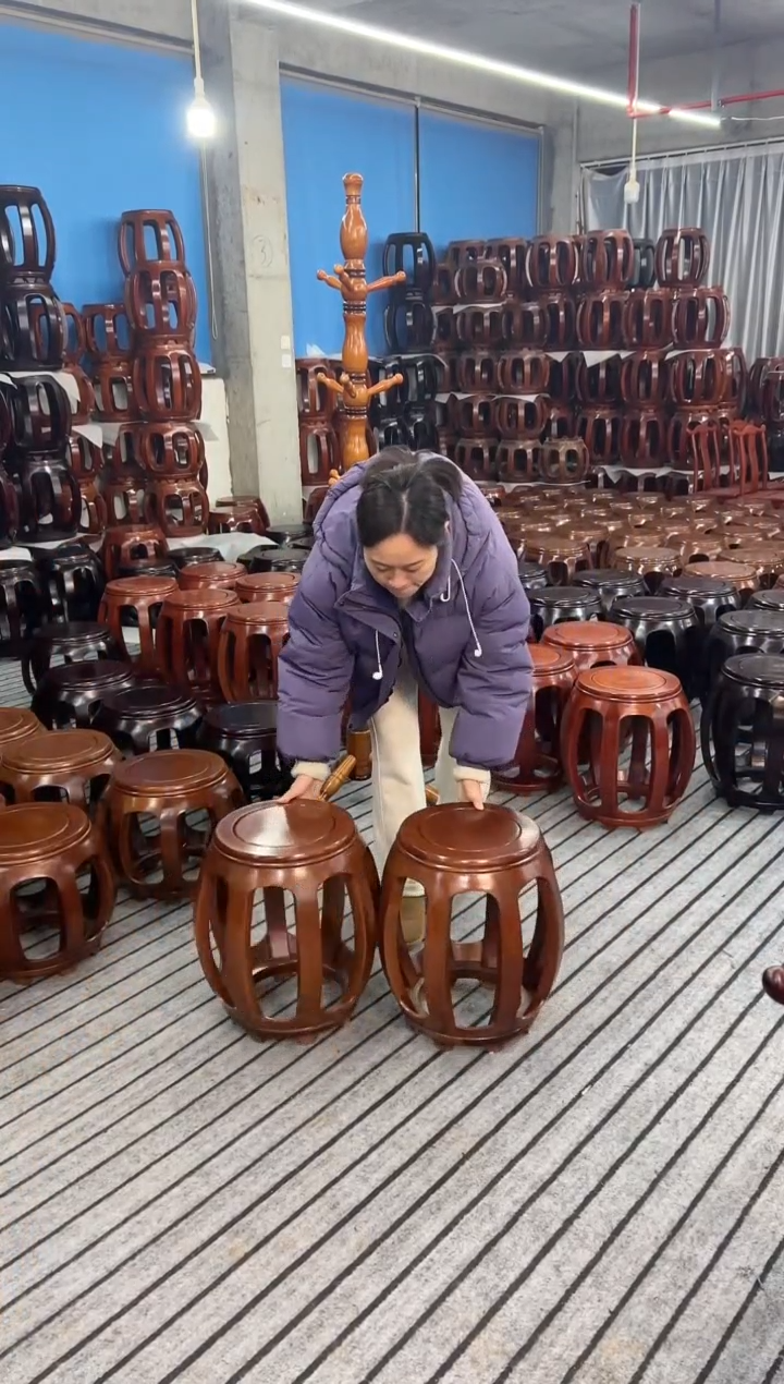 【闪购商品】花梨木类家具一对 金花梨胡桃色大号鼓凳 微瑕