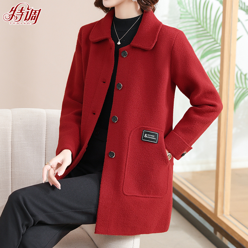 中老年妈妈装秋冬女时尚外套中长款中年洋气韩国绒大衣加厚40岁50