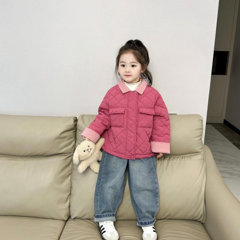 女童棉外套2023冬季新款儿童韩版翻领棉衣保暖洋气火龙果色棉服
