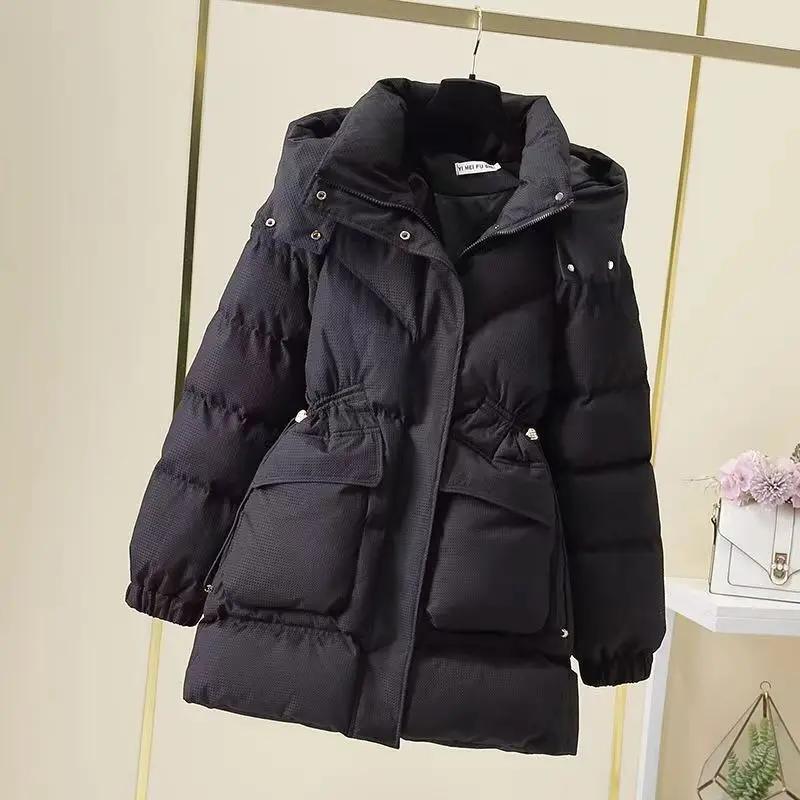 时尚2023中长款羽绒服女韩版宽松羽绒羽绒服冬季加厚保暖时