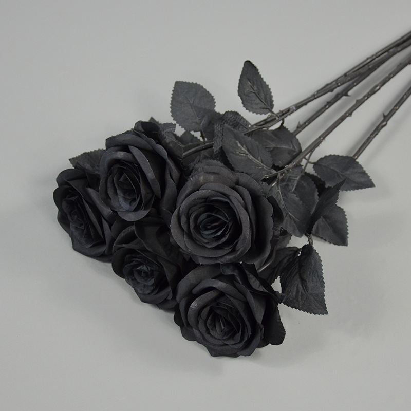 绢花黒玫瑰单枝金色黒色玫瑰花装饰花朵仿真酒吧热销造景园林塑料