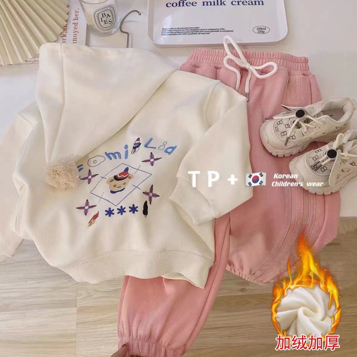 【小扬哥推荐】女童秋冬装套装新款加绒加厚套装儿童连帽卫衣卫裤