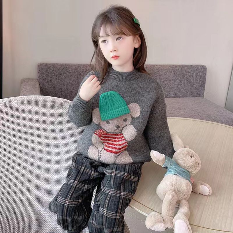 子涵童装D女童绒衣加厚秋冬2024新款男女童半高领小熊女大童打底