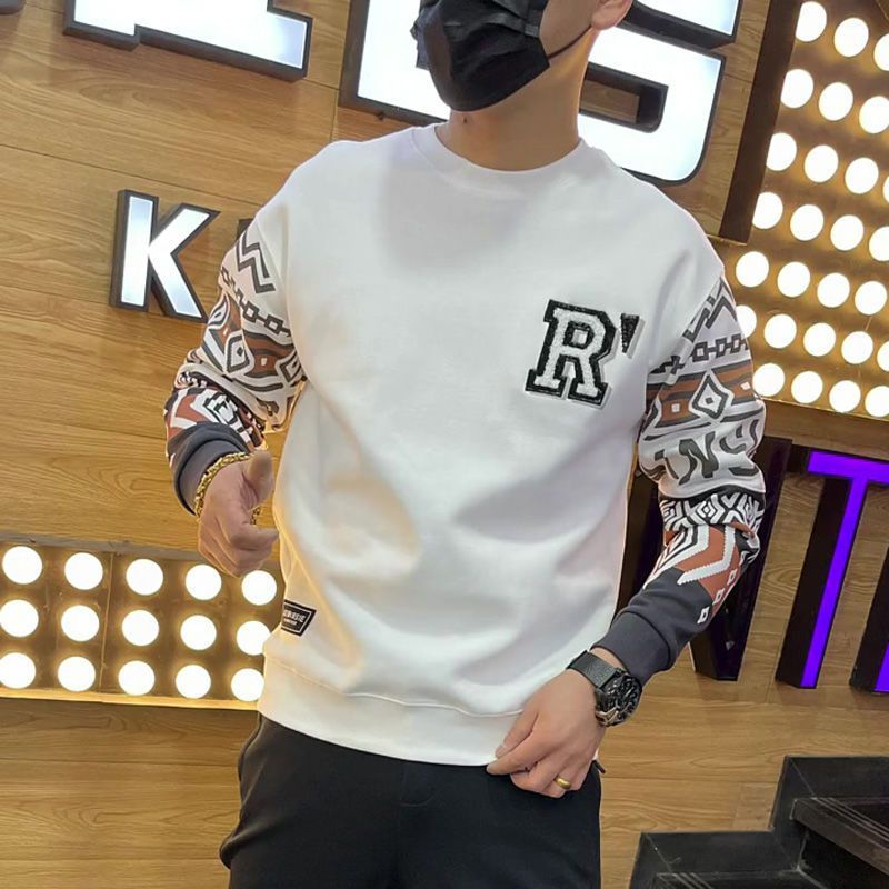 潮牌网红爆款卫衣男青年休闲百搭圆领长袖潮流个性时尚修身打底衫