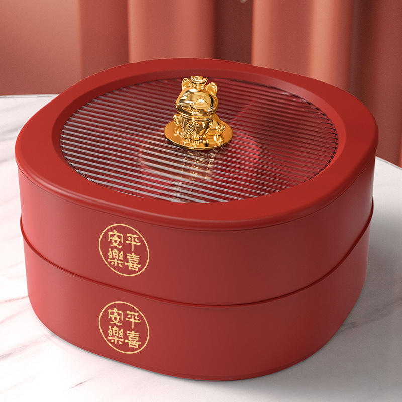 新款瓜子盘家用客厅茶几糖果盘过年婚礼乔迁零食分格双层干水果盘