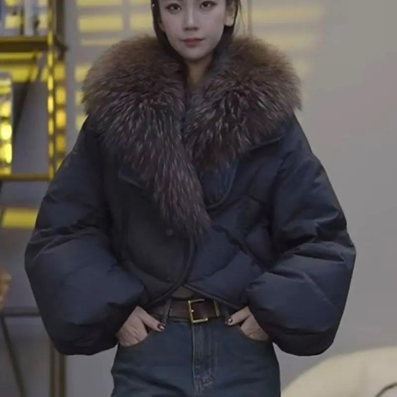 雪中飞可拆卸大毛领羽绒服女2023冬季新款个性小香风短款白鸭绒羽