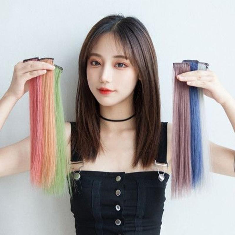 挂耳染假发片彩色假发女长发一片式隐形无痕直发接发片