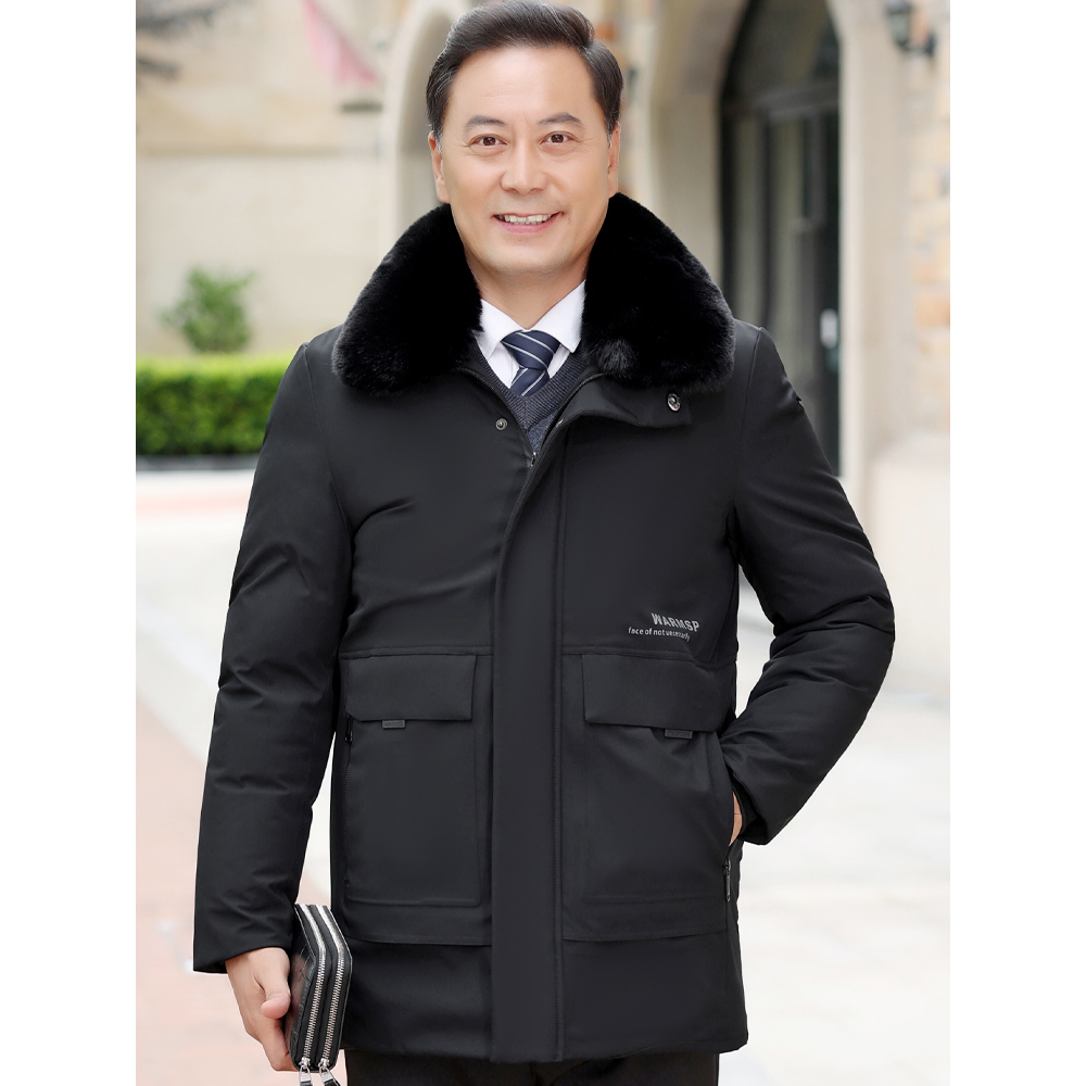 波司登爸爸棉衣秋冬装外套中老年人棉服男士加绒加厚中长款爷爷羽