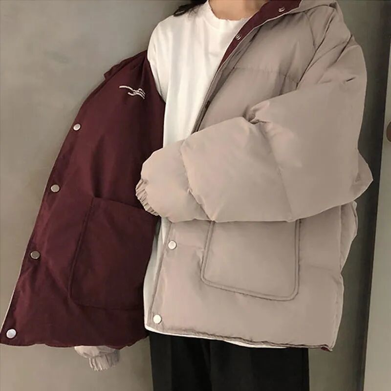 两面穿羽绒服女港风宽松韩版棉袄2024新款冬季保暖加厚棉衣女款