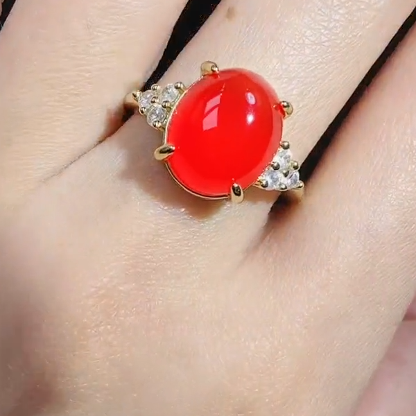 ST6271天然长白山水晶血龙参玛瑙红戒指-元旦节礼物