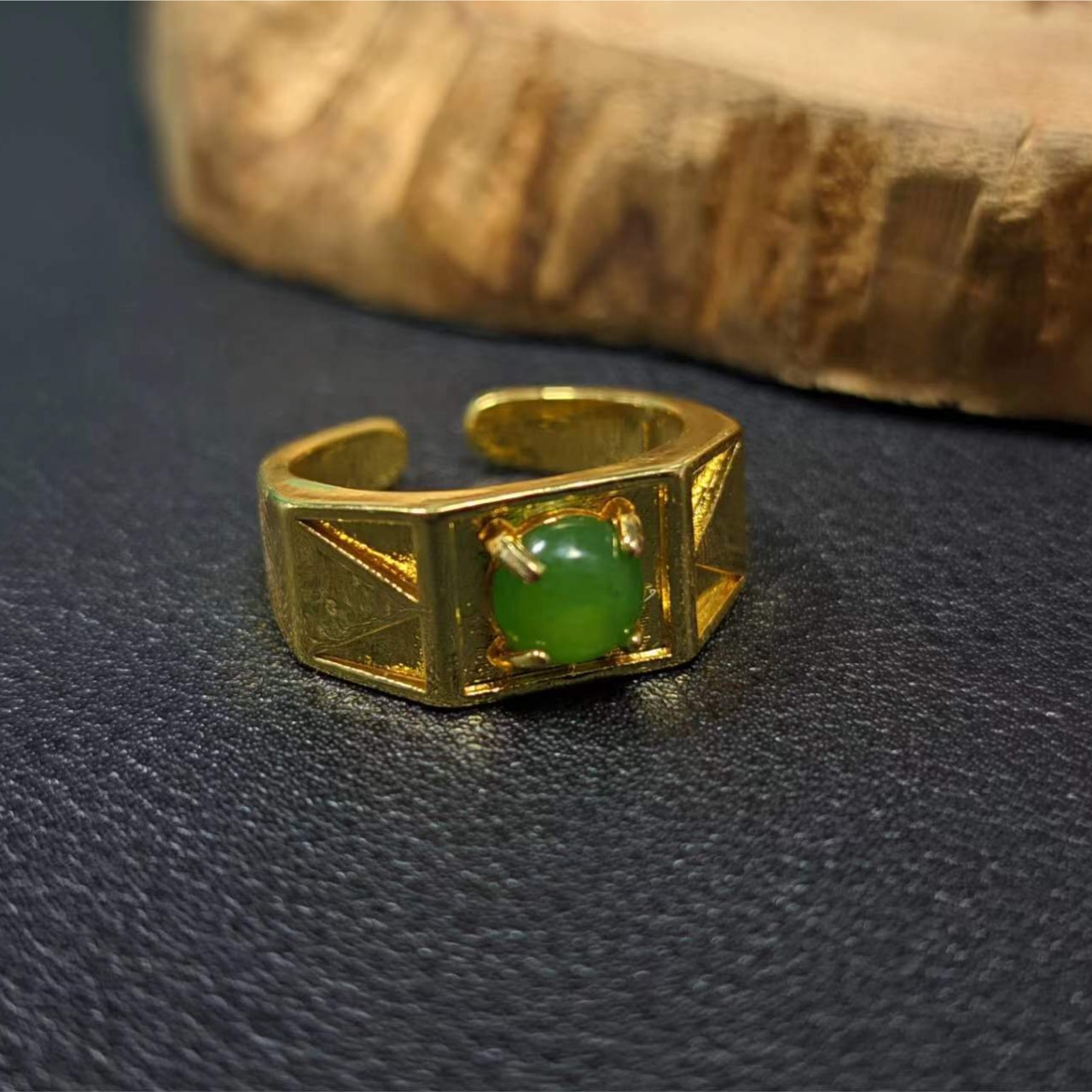 HT4439天然珠宝和田玉碧玉蛋面戒指-元旦节礼物佳品-