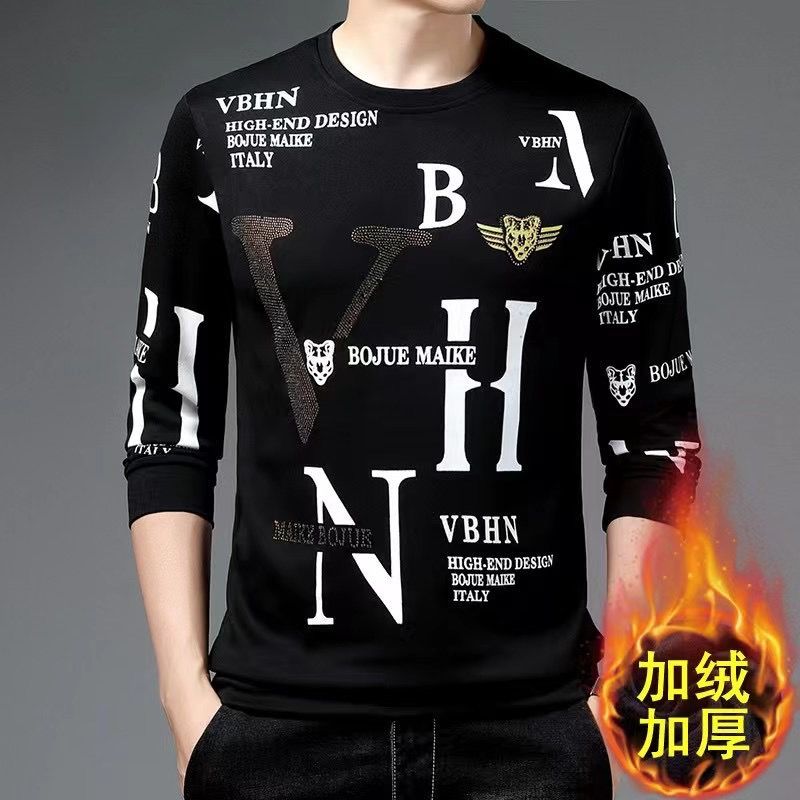 秋冬爆款秋冬季新款圆领套头加绒卫衣男青年潮流男士长袖T恤休闲