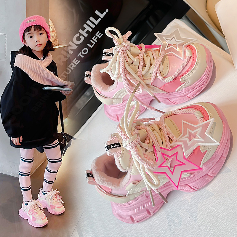 誉回力女童运动鞋2023秋新款加棉中大童软底休闲鞋魔术贴生老爹