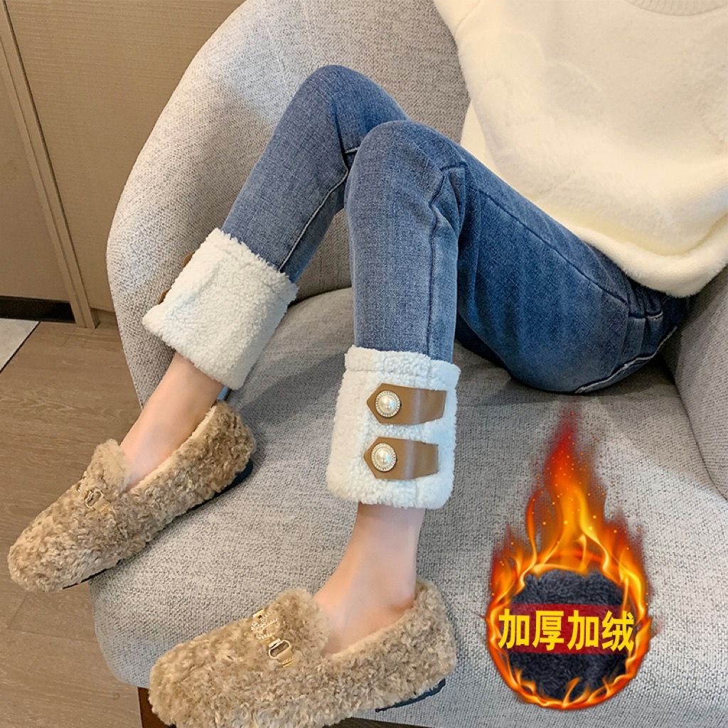 女童修身牛仔裤秋冬季一体绒长裤2023新款儿童洋气厚款裤子冬款潮