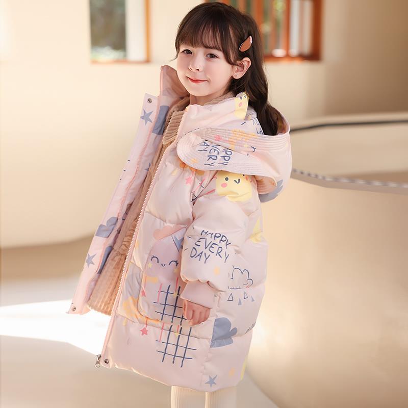 新品女童儿童中长款羽绒服2024冬季新款女孩宝宝韩版宽松