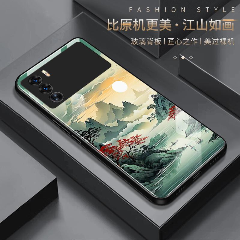 适用于OPPOk9pro手机壳K9PRO山水画男款防摔玻璃硬壳全包式