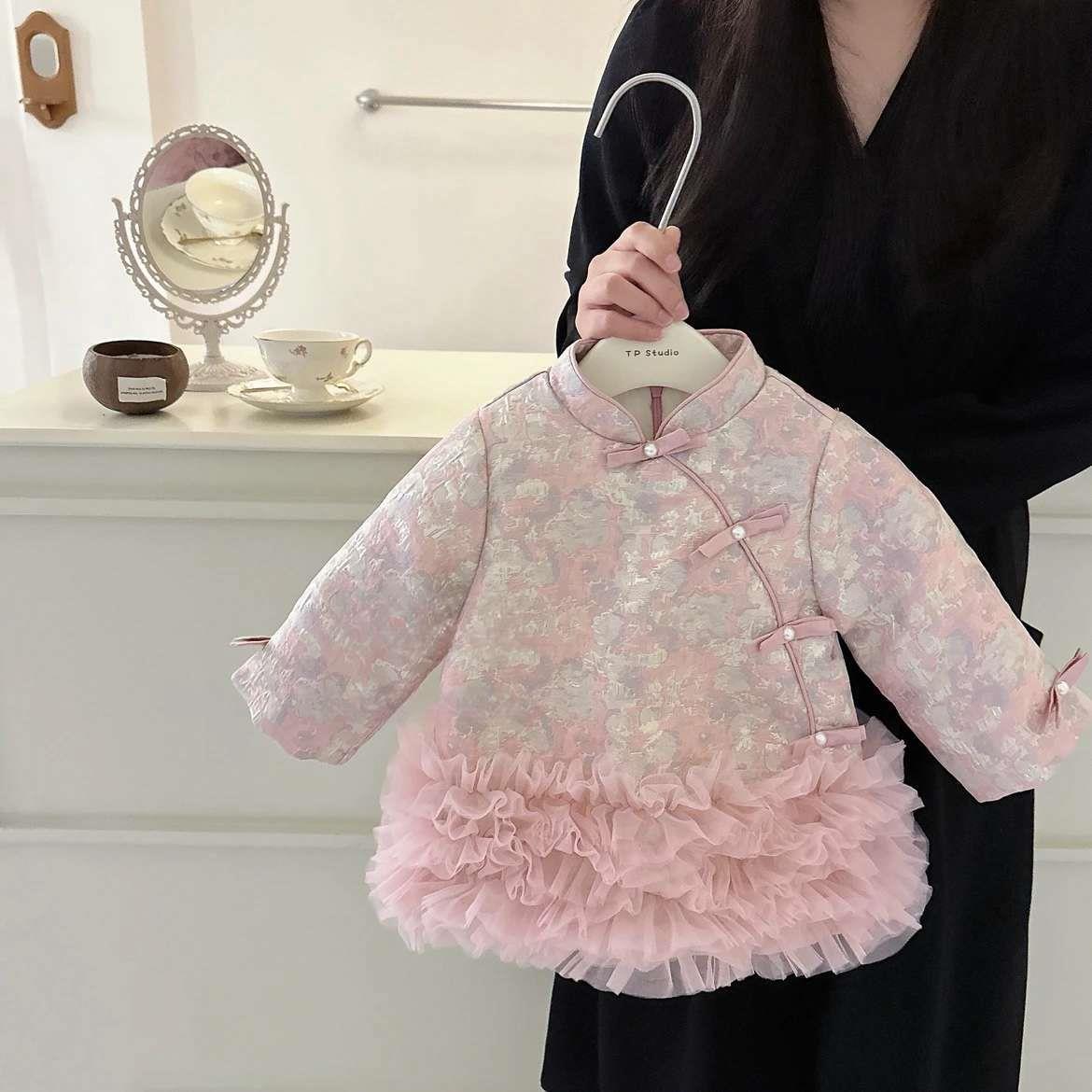 儿童礼服加厚冬装公主女童秋冬中国婴儿宝宝连衣裙加绒衣服拜年服