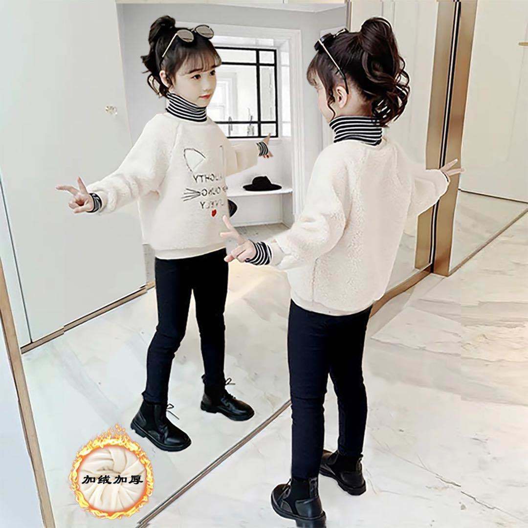 女童卫衣加绒加厚秋冬高领上衣保暖打底衫中大童韩版时尚泰迪绒