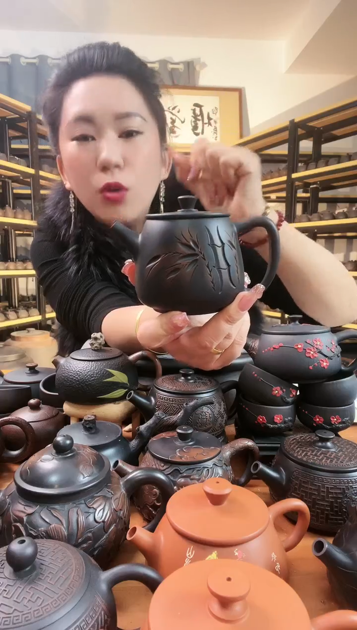 【闪购商品】陶瓷壶无礼盒 网孔 半雕 竹子 高石瓢