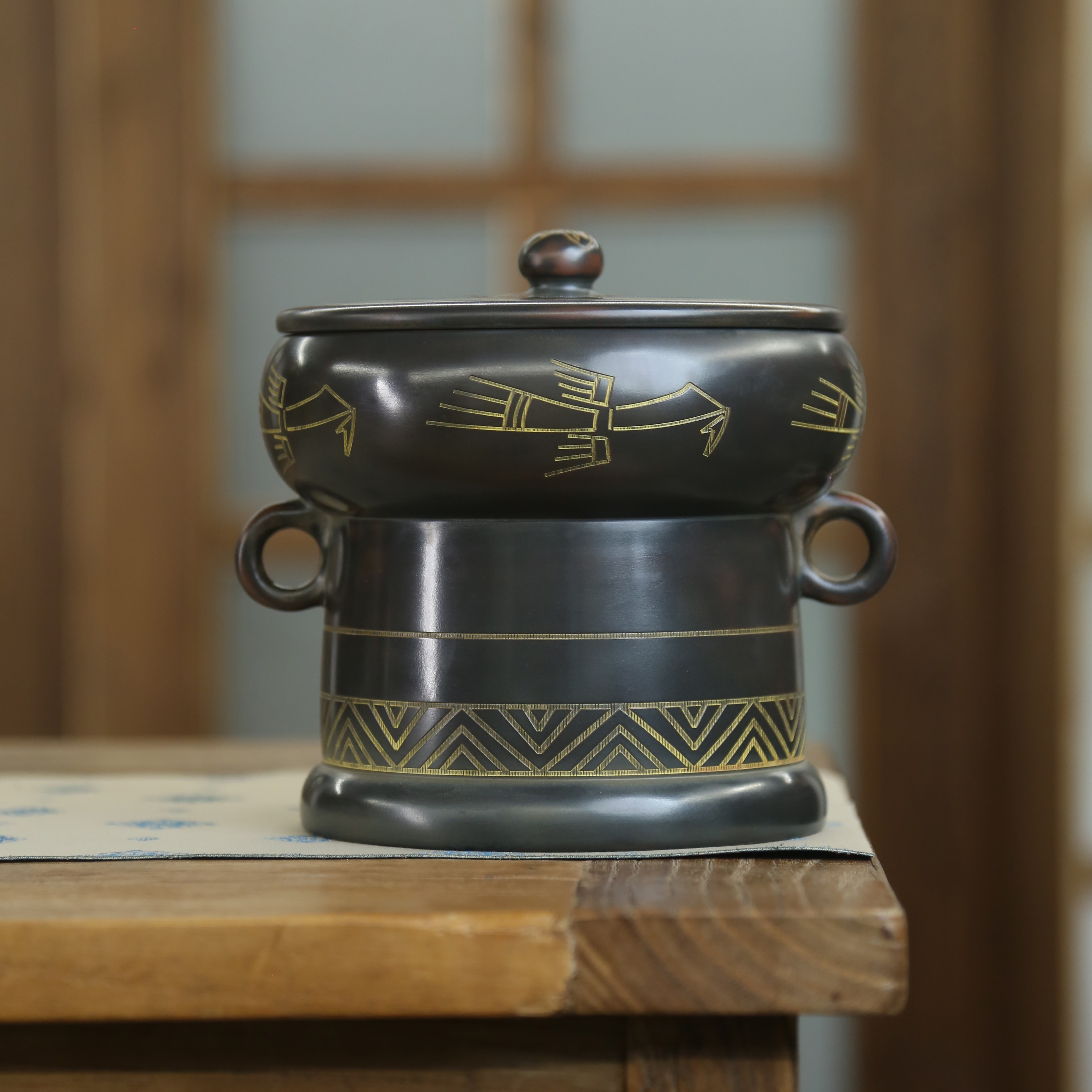 本陶手作钦州坭兴陶铜茶叶罐壮乡风格一斤装醒茶罐存茶罐储物罐