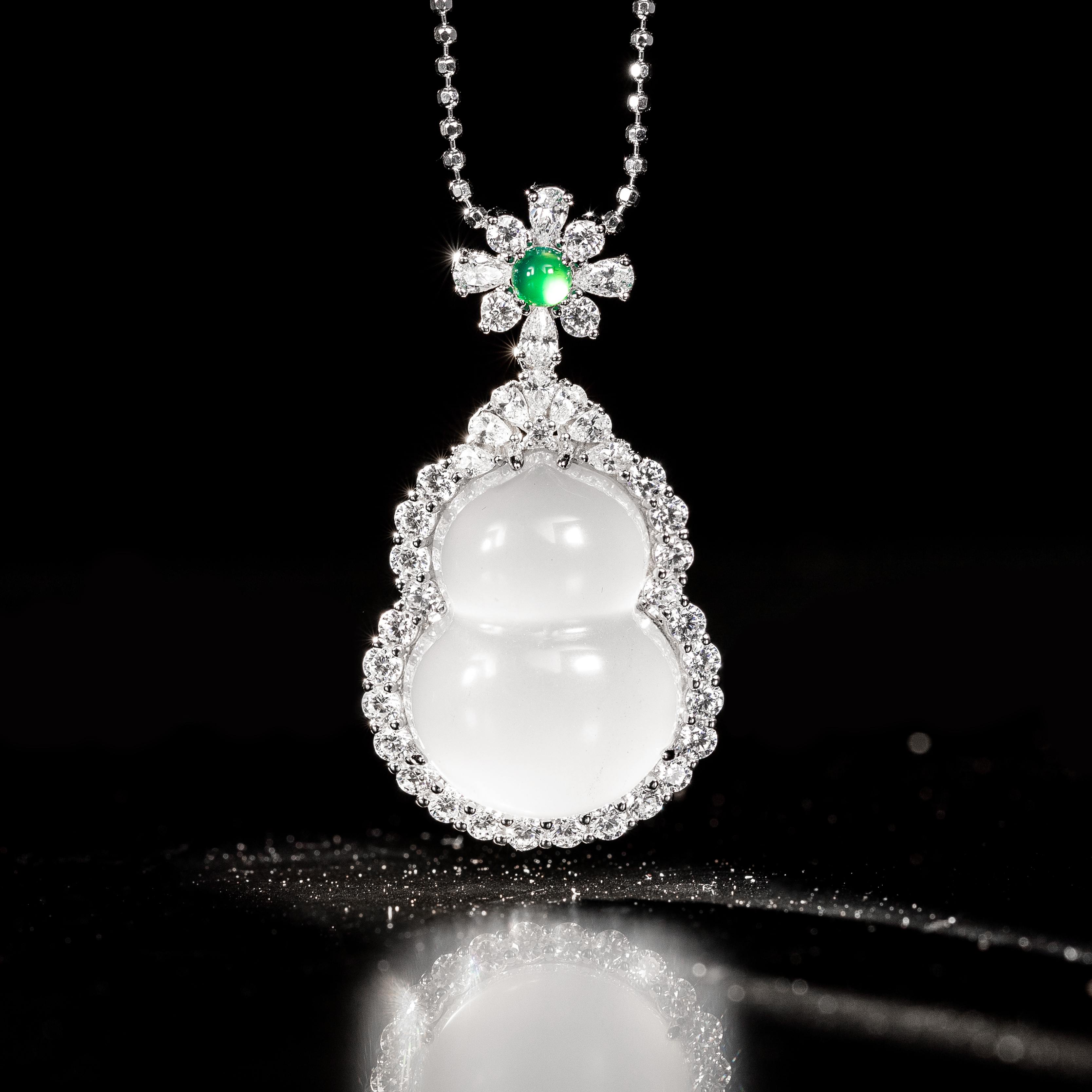 BAOSTONE 坠链均925银合成锆石 【白冰葫芦吊坠】古法镶嵌T239-zz