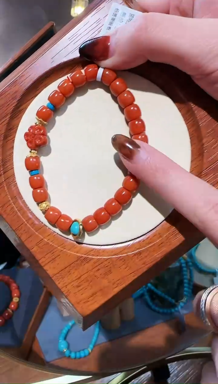 【闪购商品】南红玛瑙手串银S925镶嵌【羽宣】南红绿松手串DSN121802