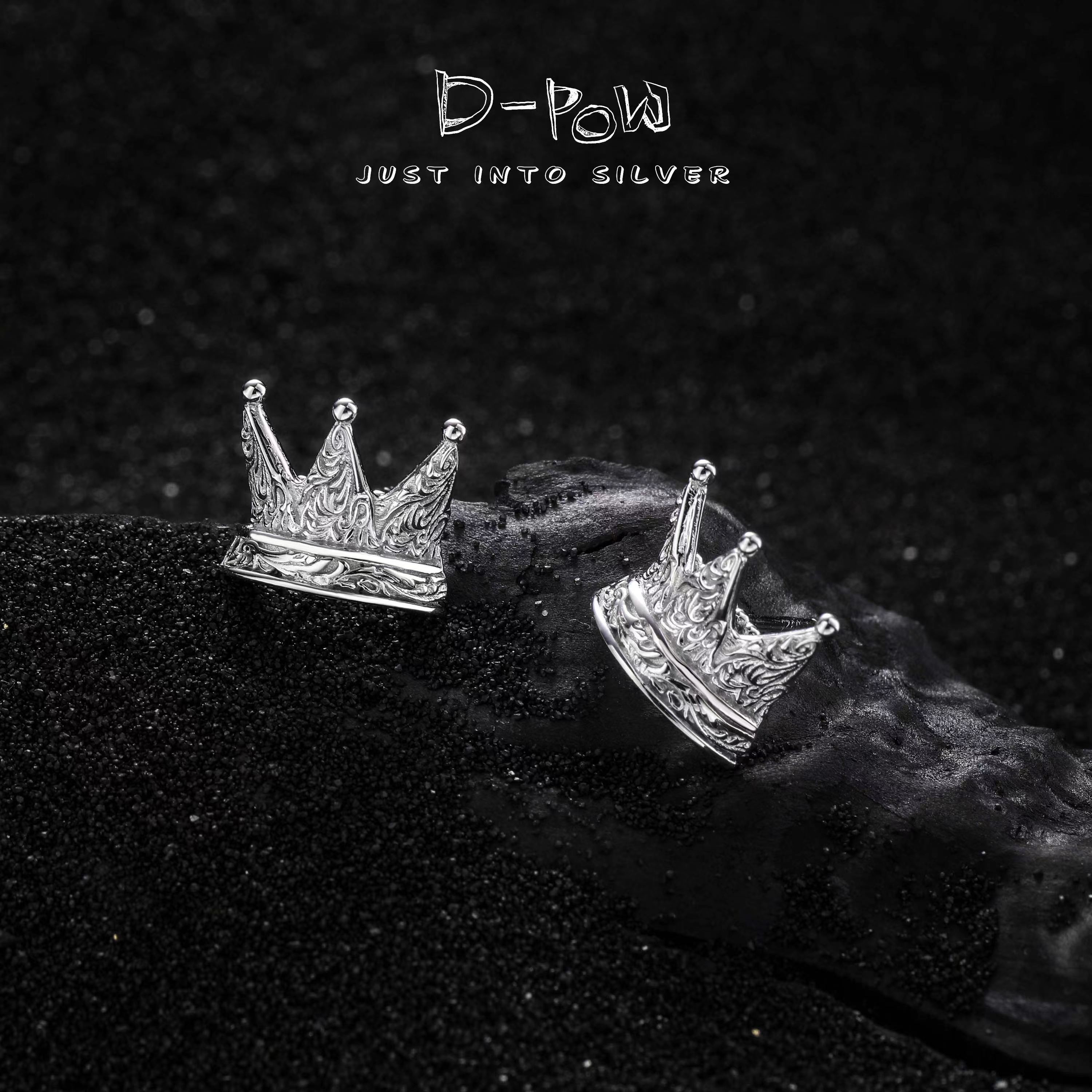 灯小炮 925银耳饰 立体唐草皇冠精工耳钉 （3153）银饰国风送礼物