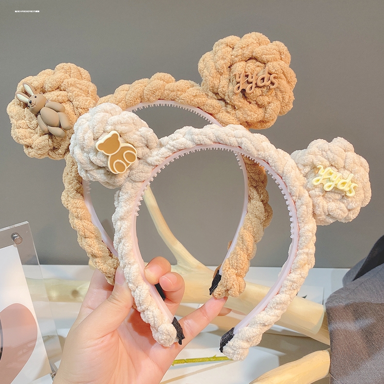 时尚甜妹钩织毛绒发箍新款少女外出发捆头饰设计压发发饰防滑小众