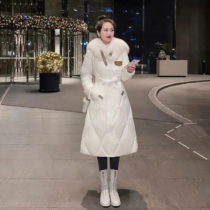 雅鹿大毛领羽绒服女冬2023年新款显瘦时尚洋气中长款过膝鸭绒外套