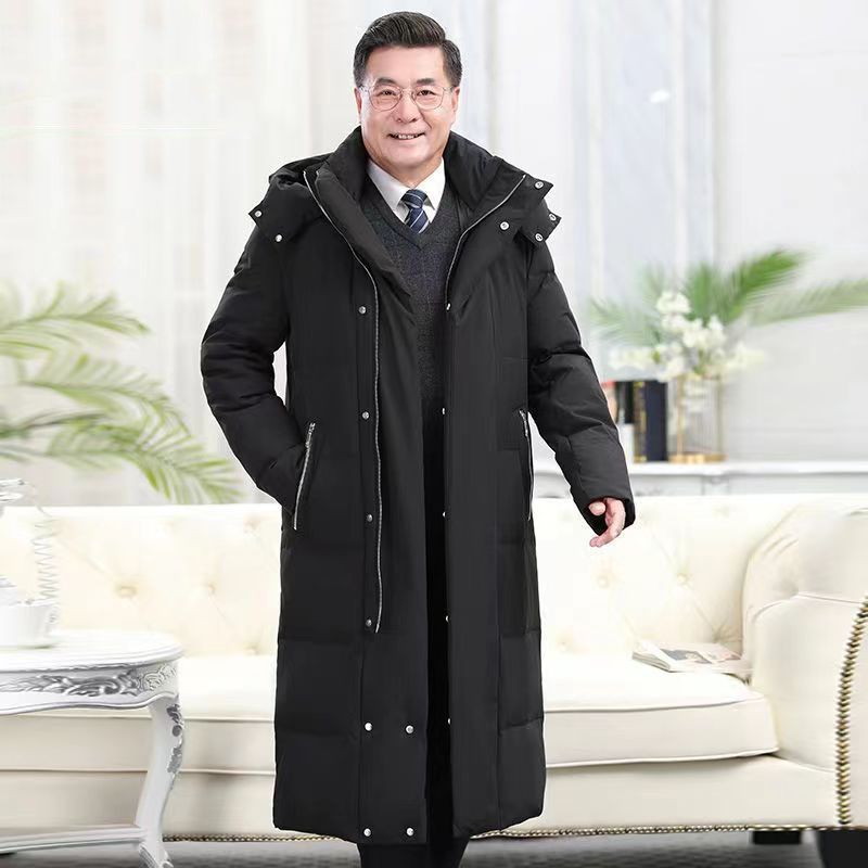 雅鹿20233新款羽绒服男冬装长款过膝加厚中老年白鸭绒保暖防寒