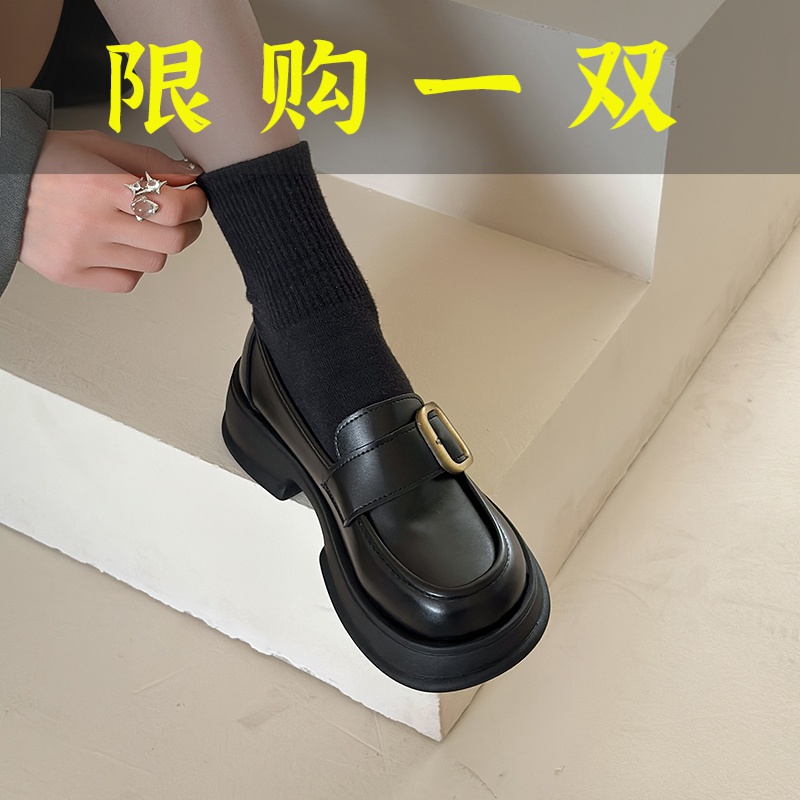 百丽纯爱厚底英伦风乐福鞋女2023春秋新款一脚蹬小皮鞋jk制服单