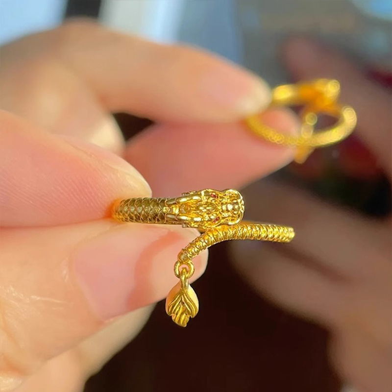 铜合金戒指 【高版本】神龙摆尾转乾坤戒指女金色灵动龙尾戒指
