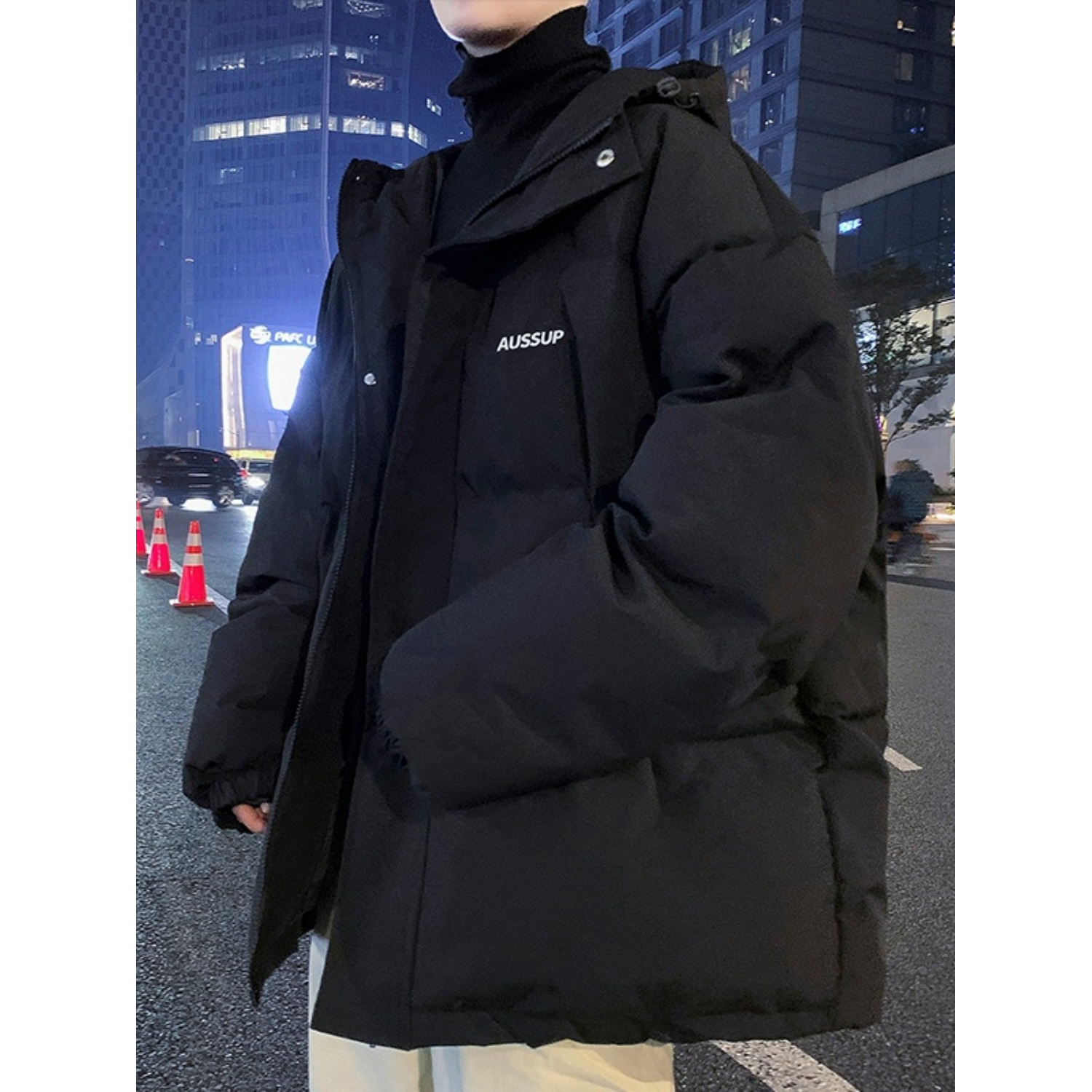 出口版羽绒服男冬宽松加厚保暖大码冬装百搭潮牌棉袄国潮学生连帽
