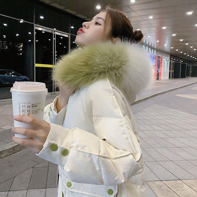 过膝中长款 羽绒服女外套2023新款冬装羽绒棉加厚 韩版宽松