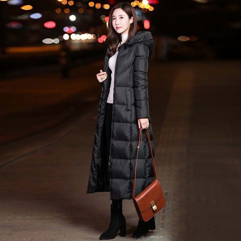 冬季新款新款清仓羽绒服女士加长款过膝羽绒服女装韩版连帽修身