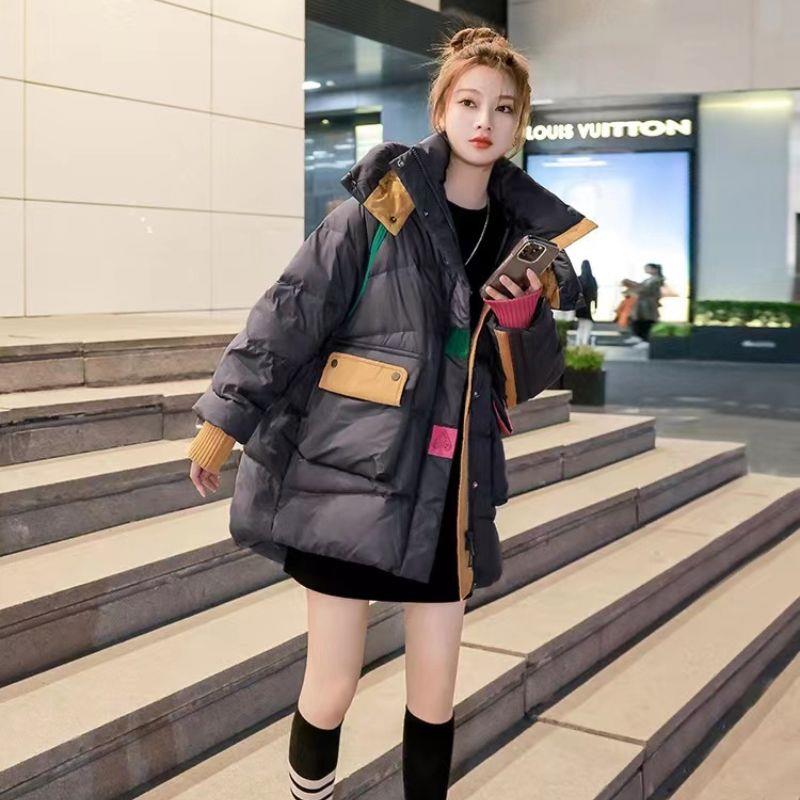 羽绒羽绒服女2023年冬季新款拼色宽松中长款小众设计感加厚女