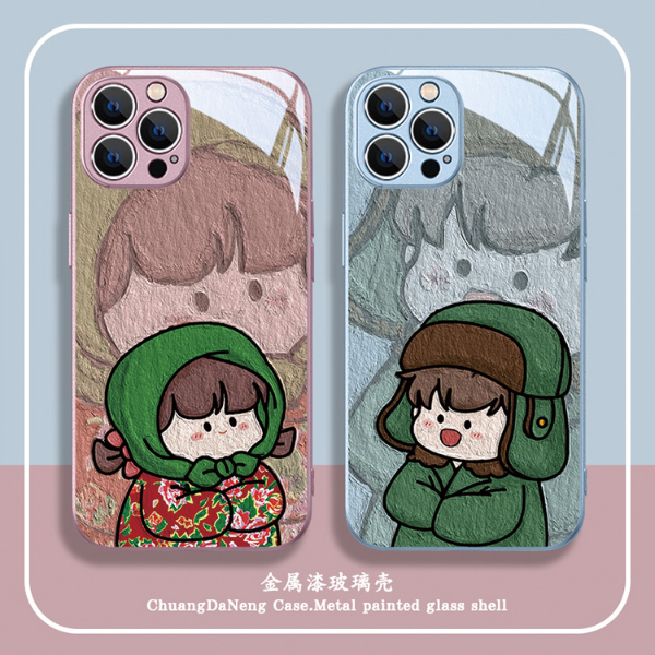 适用于苹果/华为/小米/OPPO/VIVO网红高颜值大花布女孩情侣手机壳