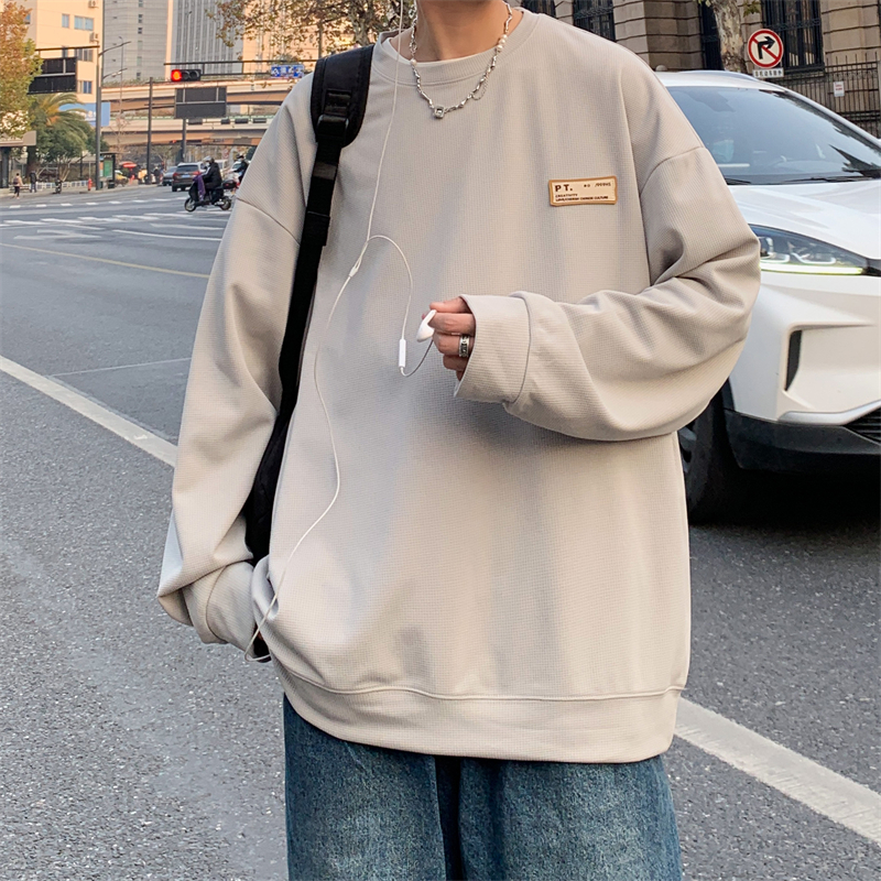 长袖百搭ins春装新款中性风t恤宽松大码外套男士卫衣上衣学生港风