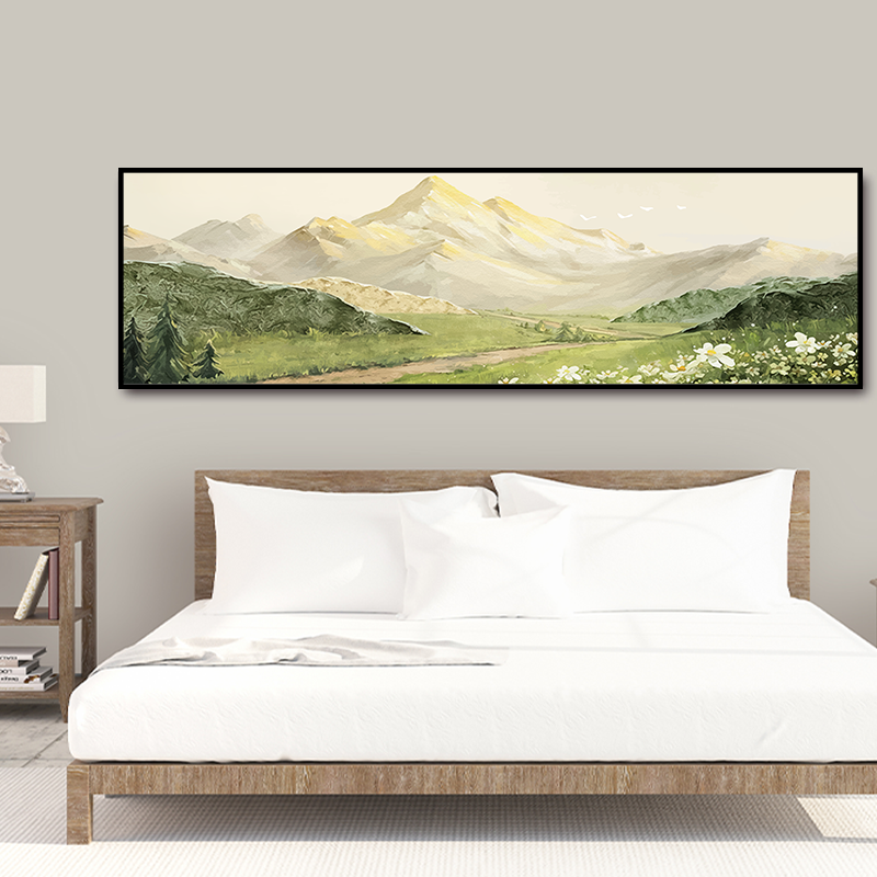 奶油山水轻奢挂画折叠挂画裸色油画客厅床头装饰画砂岩油画