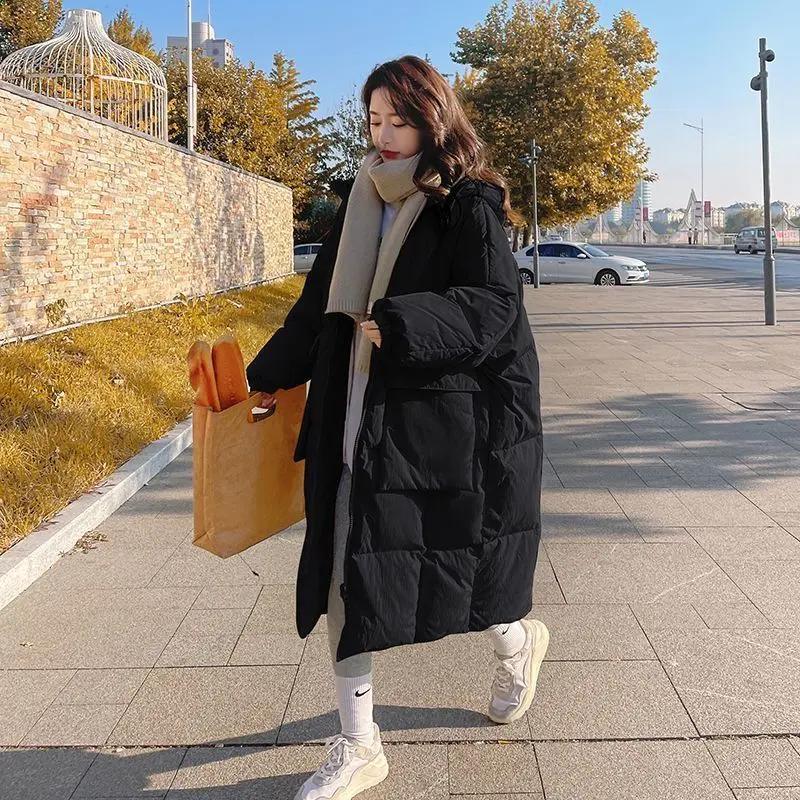 羽服女中长款2023年冬季新款韩版chic过膝面包服衣加厚外套