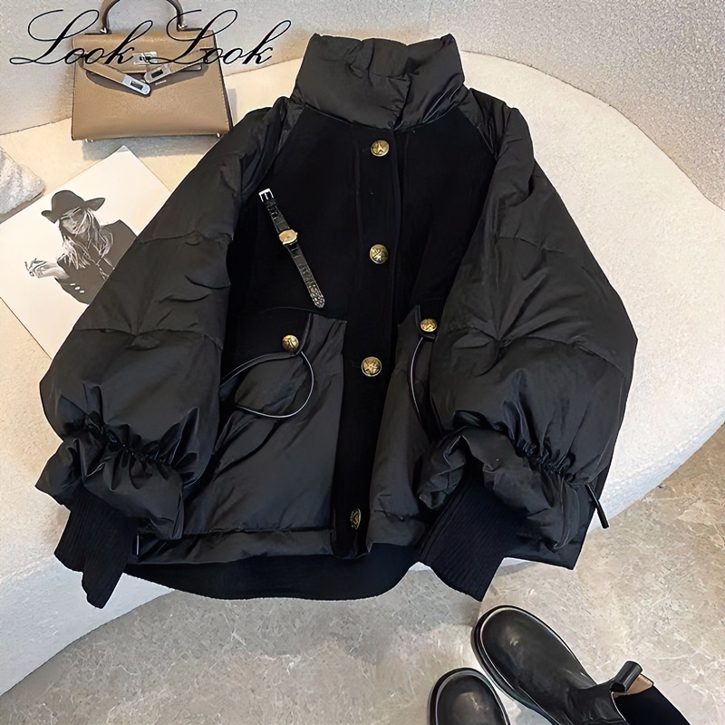 大码棉服棉服女2023冬季新款韩版小众高级感色加厚拼接外套慵懒风